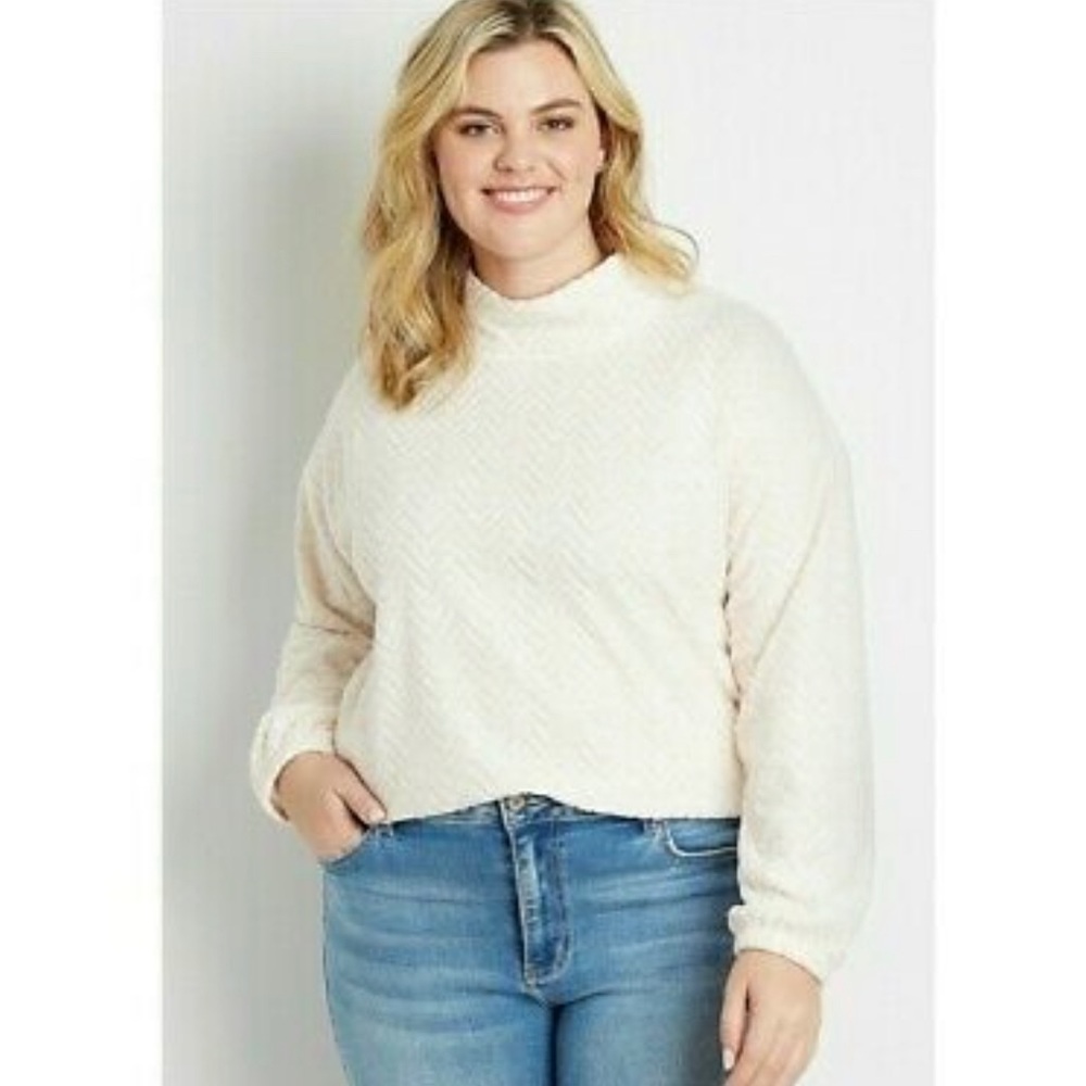 Maurices Light Pink Fleece Chevron Print Mock Neck Pullover Sweater Womens S